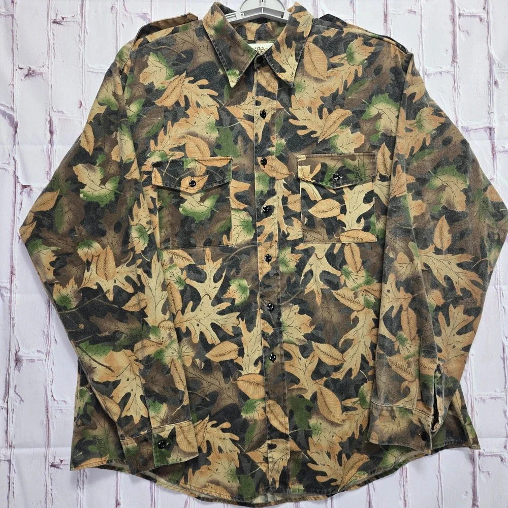 Vintage Kelly Kamo Tru-Leaf Camo Shirt Pants Set Hunting Utility Gear Mens XL
